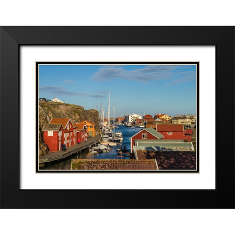 Sweden-Bohuslan-Smogen-Smogenbryggan-antique boat houses and fishing shacks Black Modern Wood Framed Art Print with Double Matting by Bibikow, Walter