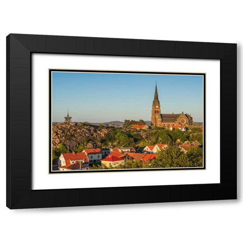 Sweden-Bohuslan-Lysekil-high angle view of the Lysekil church-sunset Black Modern Wood Framed Art Print with Double Matting by Bibikow, Walter