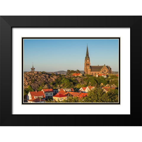 Sweden-Bohuslan-Lysekil-high angle view of the Lysekil church-sunset Black Modern Wood Framed Art Print with Double Matting by Bibikow, Walter