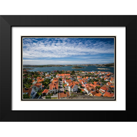 Sweden-Bohuslan-Fjallbacka-elevated town view from the Vetteberget cliff Black Modern Wood Framed Art Print with Double Matting by Bibikow, Walter