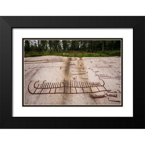 Sweden-Bohuslan-Tanumshede-Bronze Age carving detail of the Tanum area Black Modern Wood Framed Art Print with Double Matting by Bibikow, Walter