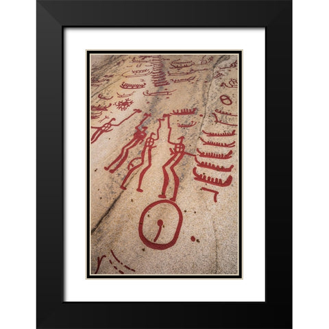 Sweden-Bohuslan-Tanumshede-Bronze Age carving detail of the Tanum area showing man with big sexual  Black Modern Wood Framed Art Print with Double Matting by Bibikow, Walter