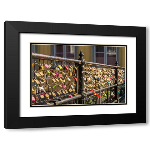 Sweden-Vastmanland-Vasteras-love locks on the Apotekarbron bridge-Old Town Black Modern Wood Framed Art Print with Double Matting by Bibikow, Walter