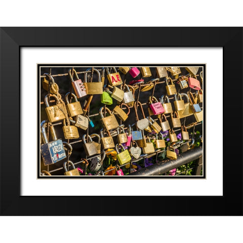 Sweden-Vastmanland-Vasteras-love locks on the Apotekarbron bridge-Old Town Black Modern Wood Framed Art Print with Double Matting by Bibikow, Walter