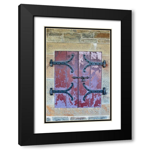 Doors with wrought iron hinges are found in an outdoor passageway at Cardiff Castle-Wales Black Modern Wood Framed Art Print with Double Matting by Ostrowitz, Mallorie