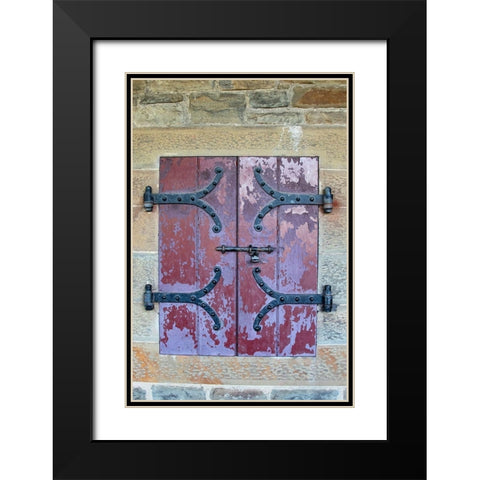 Doors with wrought iron hinges are found in an outdoor passageway at Cardiff Castle-Wales Black Modern Wood Framed Art Print with Double Matting by Ostrowitz, Mallorie
