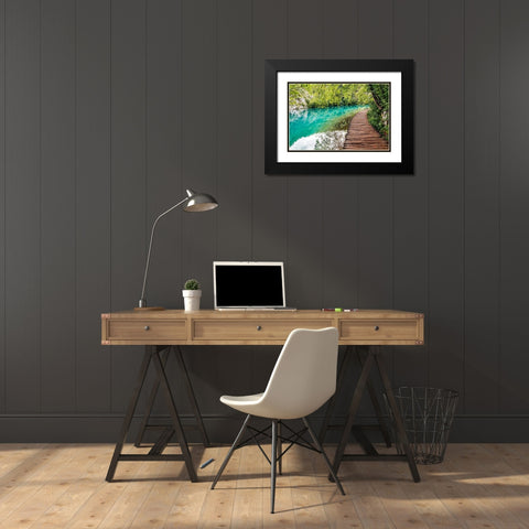 Croatia Plitvice Lakes National Park Walkway along the water in Plitvice Lakes National Park Black Modern Wood Framed Art Print with Double Matting by Wilson, Emily