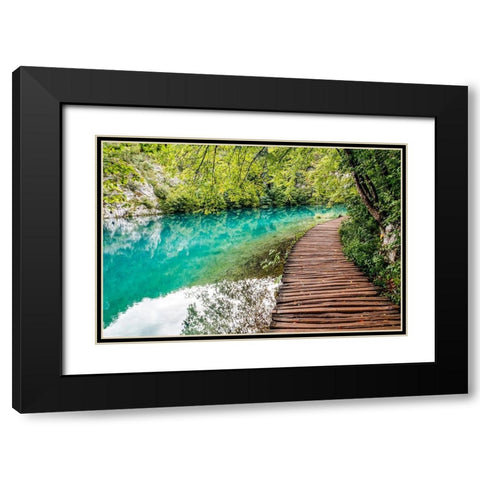 Croatia Plitvice Lakes National Park Walkway along the water in Plitvice Lakes National Park Black Modern Wood Framed Art Print with Double Matting by Wilson, Emily