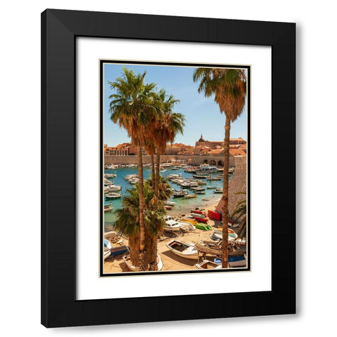 View of boats in Old Port-Dalmatian Coast-Adriatic Sea-Croatia-Eastern Europe Black Modern Wood Framed Art Print with Double Matting by Haseltine, Tom
