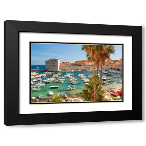 View of boats in Old Port-Dalmatian Coast-Adriatic Sea-Croatia-Eastern Europe Black Modern Wood Framed Art Print with Double Matting by Haseltine, Tom