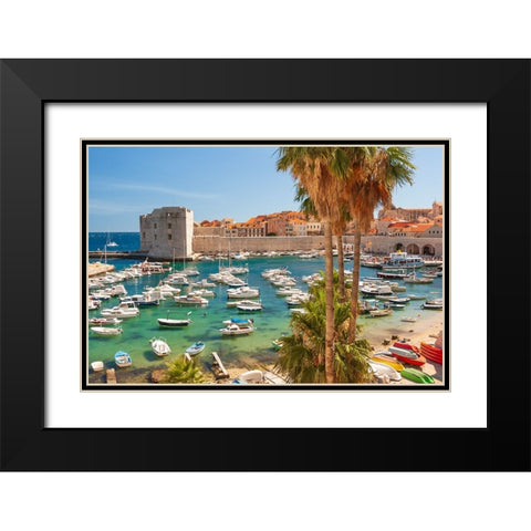 View of boats in Old Port-Dalmatian Coast-Adriatic Sea-Croatia-Eastern Europe Black Modern Wood Framed Art Print with Double Matting by Haseltine, Tom