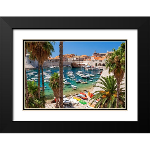 View of boats in Old Port-Dalmatian Coast-Adriatic Sea-Croatia-Eastern Europe Black Modern Wood Framed Art Print with Double Matting by Haseltine, Tom