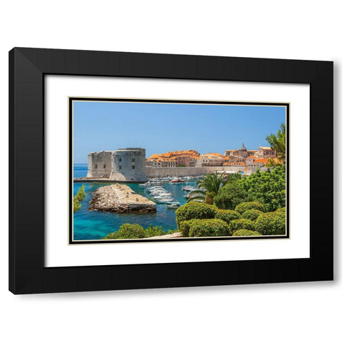 View of boats in Old Port-Dubrovnik-Dalmatian Coast-Adriatic Sea-Croatia-Eastern Europe Black Modern Wood Framed Art Print with Double Matting by Haseltine, Tom