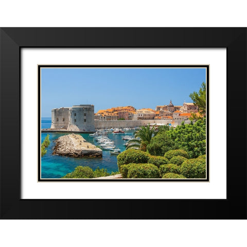 View of boats in Old Port-Dubrovnik-Dalmatian Coast-Adriatic Sea-Croatia-Eastern Europe Black Modern Wood Framed Art Print with Double Matting by Haseltine, Tom