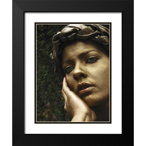 England, London Gold-painted face of female mime Black Modern Wood Framed Art Print with Double Matting by Ross, Nancy ,  Steve