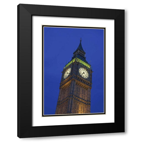 Great Britain, London Clock Tower at dusk Black Modern Wood Framed Art Print with Double Matting by Flaherty, Dennis