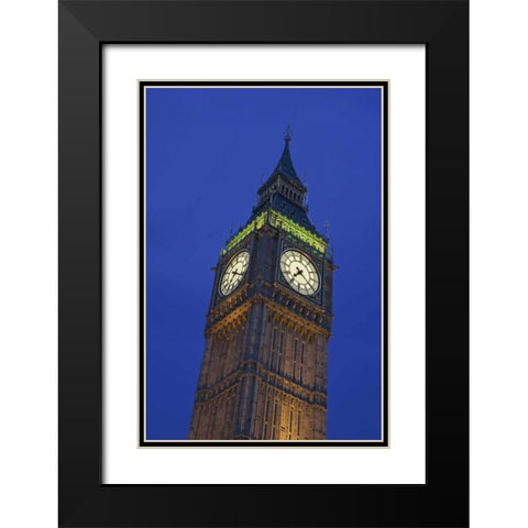 Great Britain, London Clock Tower at dusk Black Modern Wood Framed Art Print with Double Matting by Flaherty, Dennis