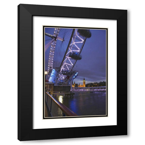 Great Britain, London Cityscape at twilight Black Modern Wood Framed Art Print with Double Matting by Flaherty, Dennis