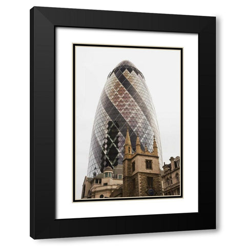 Great Britain, London Old vs New Architecture Black Modern Wood Framed Art Print with Double Matting by Flaherty, Dennis