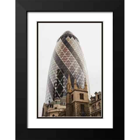 Great Britain, London Old vs New Architecture Black Modern Wood Framed Art Print with Double Matting by Flaherty, Dennis