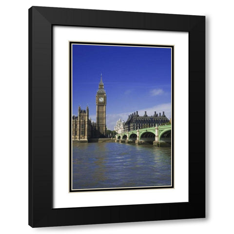 Great Britain, London cityscape of downtown Black Modern Wood Framed Art Print with Double Matting by Flaherty, Dennis