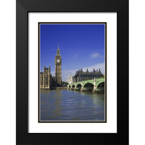 Great Britain, London cityscape of downtown Black Modern Wood Framed Art Print with Double Matting by Flaherty, Dennis