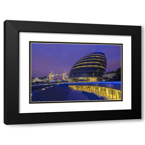 England, London City Hall and the Tower Bridge Black Modern Wood Framed Art Print with Double Matting by Kirkland, Dennis