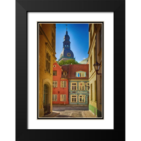 Estonia, Tallinn A street in the old town Black Modern Wood Framed Art Print with Double Matting by Zuckerman, Jim