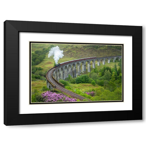 Scotland The Jacobite Train on elevated track Black Modern Wood Framed Art Print with Double Matting by Jaynes Gallery