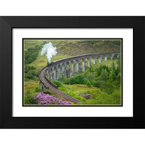 Scotland The Jacobite Train on elevated track Black Modern Wood Framed Art Print with Double Matting by Jaynes Gallery