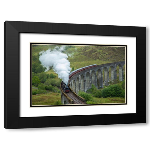 Scotland The Jacobite Train on elevated track Black Modern Wood Framed Art Print with Double Matting by Jaynes Gallery