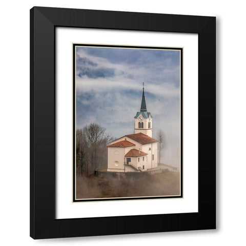 Slovenia-church on the hillside in Kobarid Black Modern Wood Framed Art Print with Double Matting by Looney, Hollice