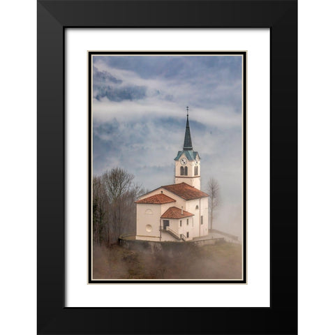 Slovenia-church on the hillside in Kobarid Black Modern Wood Framed Art Print with Double Matting by Looney, Hollice