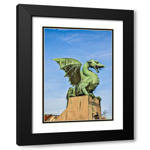 Slovenia-Ljubljana Dragon at the end of the Dragon Bridge Black Modern Wood Framed Art Print with Double Matting by Looney, Hollice