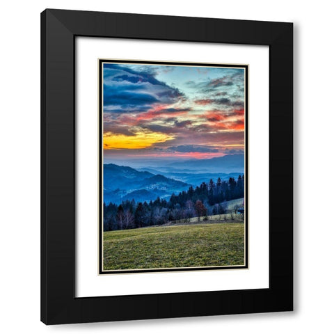 Slovenia-Poljane Sora Valley-hillside near Gorenja Vas in early morning light Black Modern Wood Framed Art Print with Double Matting by Looney, Hollice