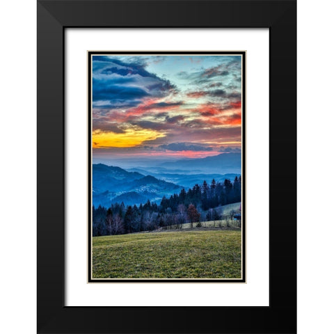 Slovenia-Poljane Sora Valley-hillside near Gorenja Vas in early morning light Black Modern Wood Framed Art Print with Double Matting by Looney, Hollice