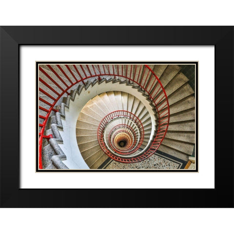 Slovenia-Ljubljana-circular staircase Black Modern Wood Framed Art Print with Double Matting by Looney, Hollice