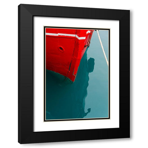 Red boat on the ocean-Narsarsuaq-Greenland Black Modern Wood Framed Art Print with Double Matting by Su, Keren
