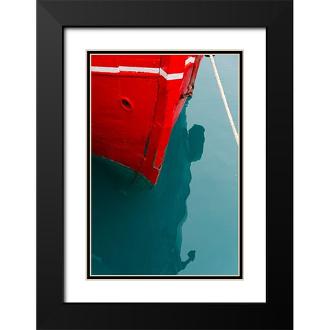 Red boat on the ocean-Narsarsuaq-Greenland Black Modern Wood Framed Art Print with Double Matting by Su, Keren