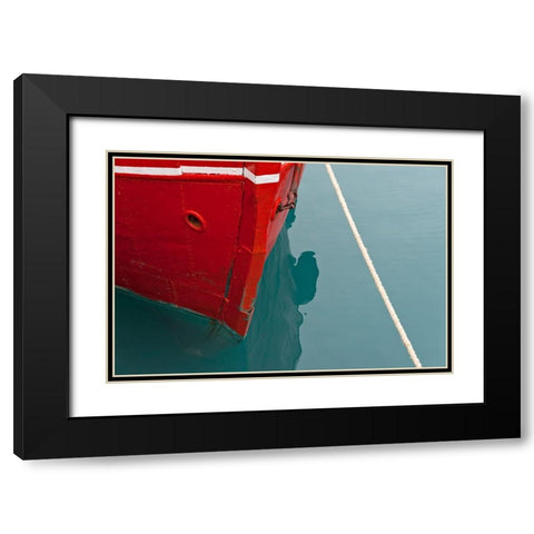 Red boat on the ocean-Narsarsuaq-Greenland Black Modern Wood Framed Art Print with Double Matting by Su, Keren