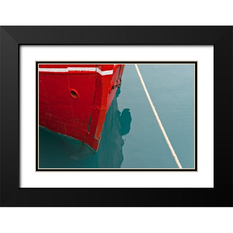 Red boat on the ocean-Narsarsuaq-Greenland Black Modern Wood Framed Art Print with Double Matting by Su, Keren