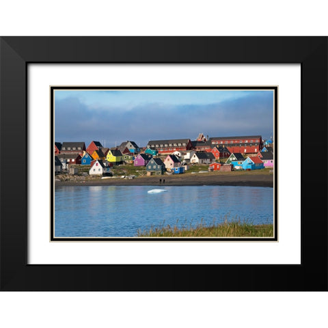 Brightly painted houses on the beach-Qeqertarsuaq-Greenland Black Modern Wood Framed Art Print with Double Matting by Su, Keren