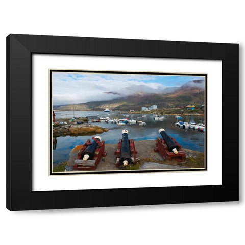 Cannon artillery overlooking the harbor-Qeqertarsuaq-Greenland Black Modern Wood Framed Art Print with Double Matting by Su, Keren