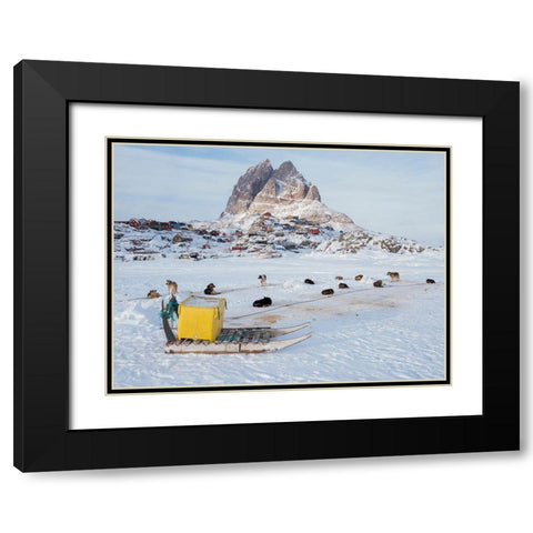 Team of sled dog during winter in Uummannaq in Greenland Black Modern Wood Framed Art Print with Double Matting by Zwick, Martin