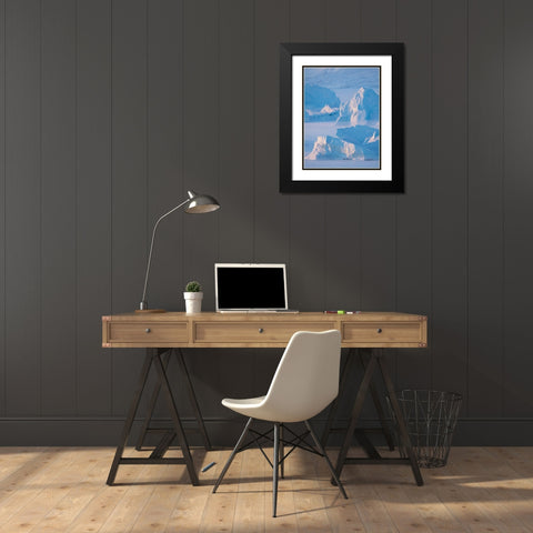 Icebergs frozen into the sea ice of the Uummannaq Fjord System during winter  Black Modern Wood Framed Art Print with Double Matting by Zwick, Martin