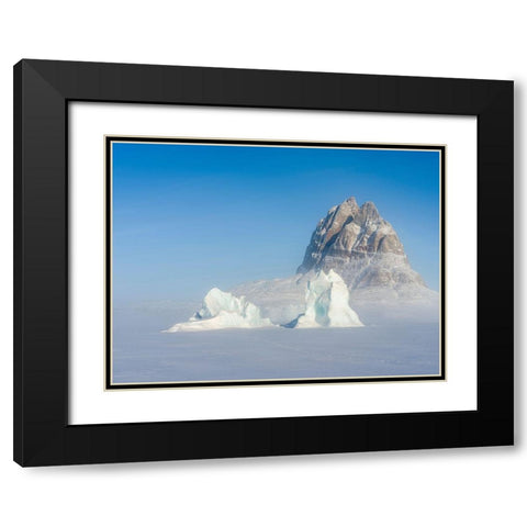Icebergs frozen into the sea ice of the Uummannaq Fjord System during winter  Black Modern Wood Framed Art Print with Double Matting by Zwick, Martin