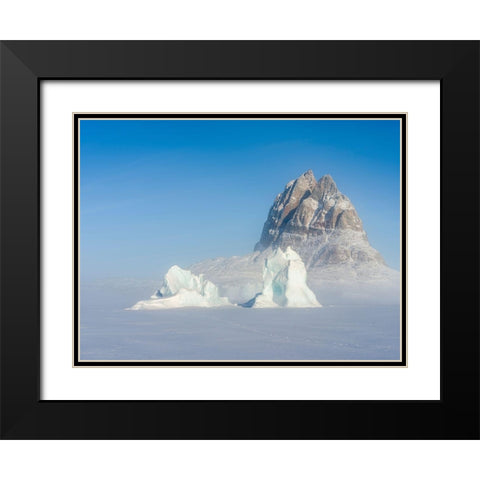 Icebergs frozen into the sea ice of the Uummannaq Fjord System during winter  Black Modern Wood Framed Art Print with Double Matting by Zwick, Martin