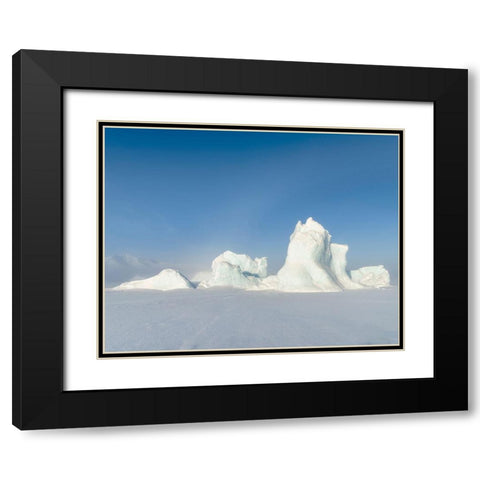 Icebergs frozen into the sea ice of the Uummannaq Fjord System during winter  Black Modern Wood Framed Art Print with Double Matting by Zwick, Martin