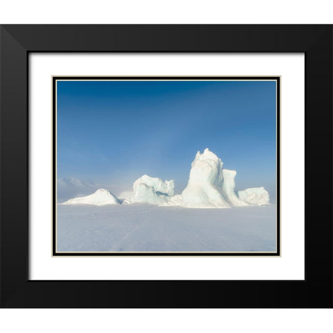 Icebergs frozen into the sea ice of the Uummannaq Fjord System during winter  Black Modern Wood Framed Art Print with Double Matting by Zwick, Martin