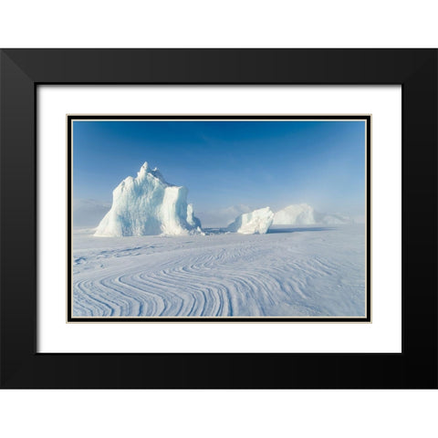 Icebergs frozen into the sea ice of the Uummannaq Fjord System during winter  Black Modern Wood Framed Art Print with Double Matting by Zwick, Martin